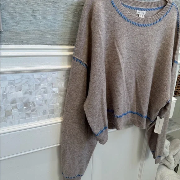 NWT new large Anthropologie pilcro Alani whipstitch cropped cashmere sweater tan - Picture 8 of 17